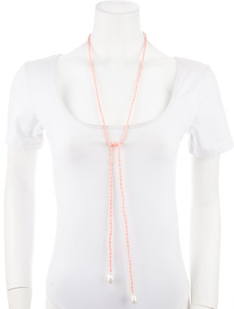 Necklace 14K Pearl & Coral Beaded Lariat