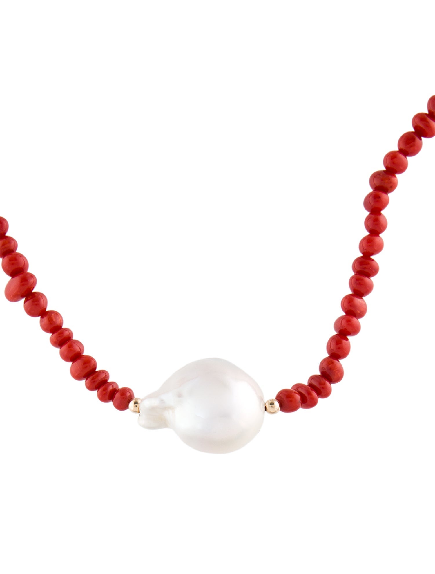 Necklace 14K Pearl & Dyed Coral Bead Strand Necklace