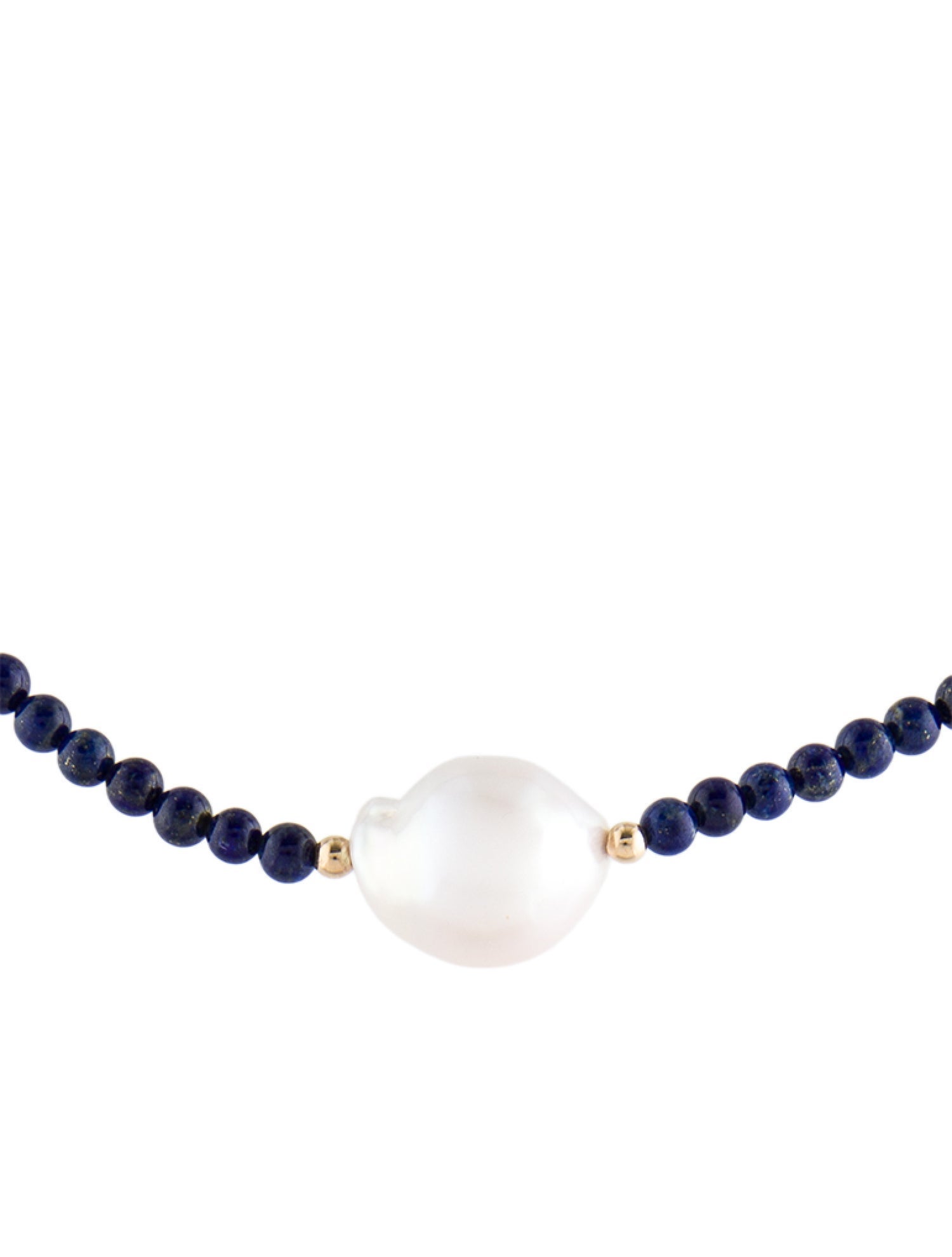 Necklace 14K Pearl & Lapis Lazuli Bead Strand Necklace