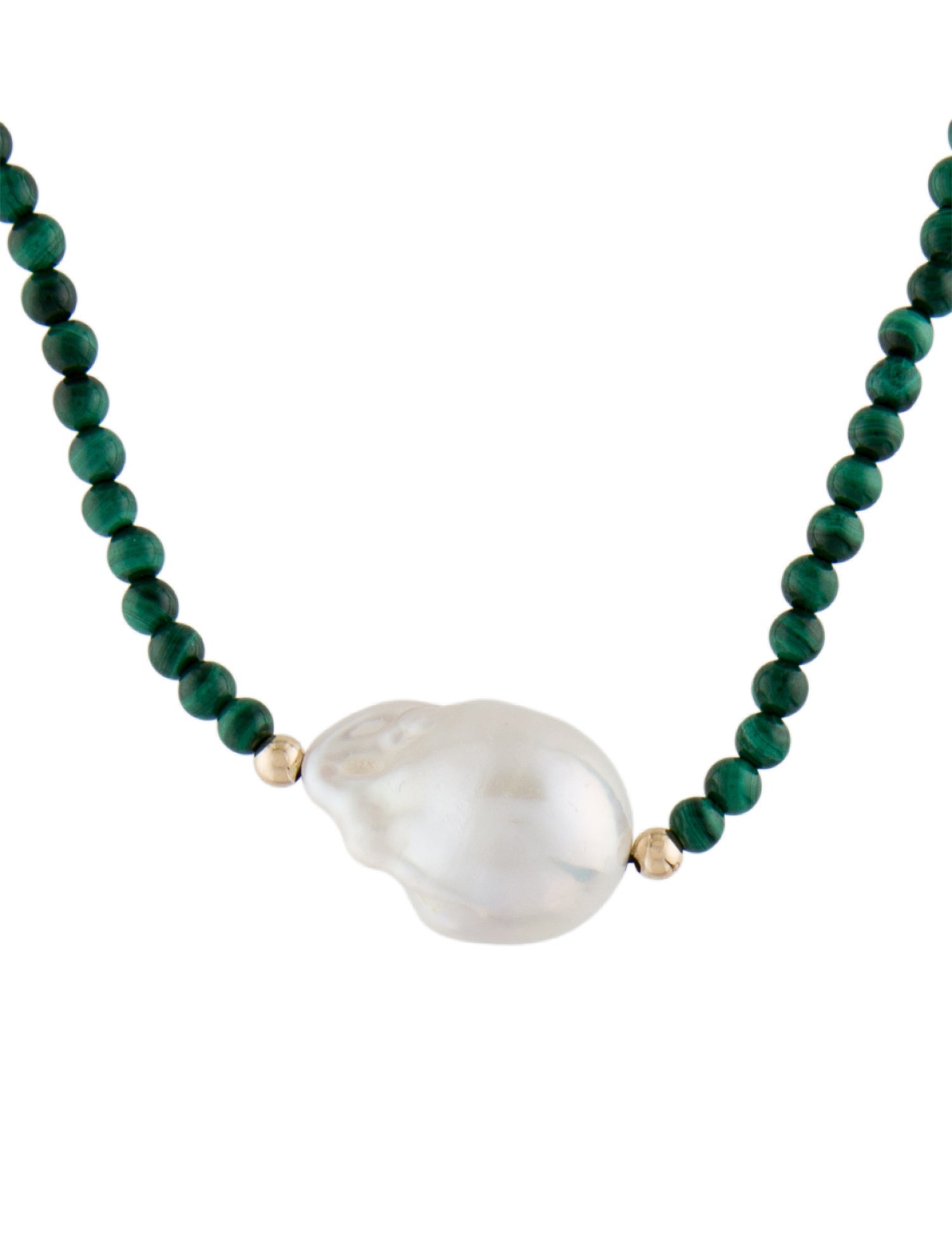 Necklace 14K Pearl & Malachite Beaded Necklace