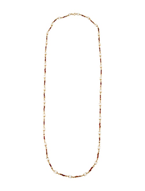 Necklace 18K Pearl & Enamel Branch Station Necklace