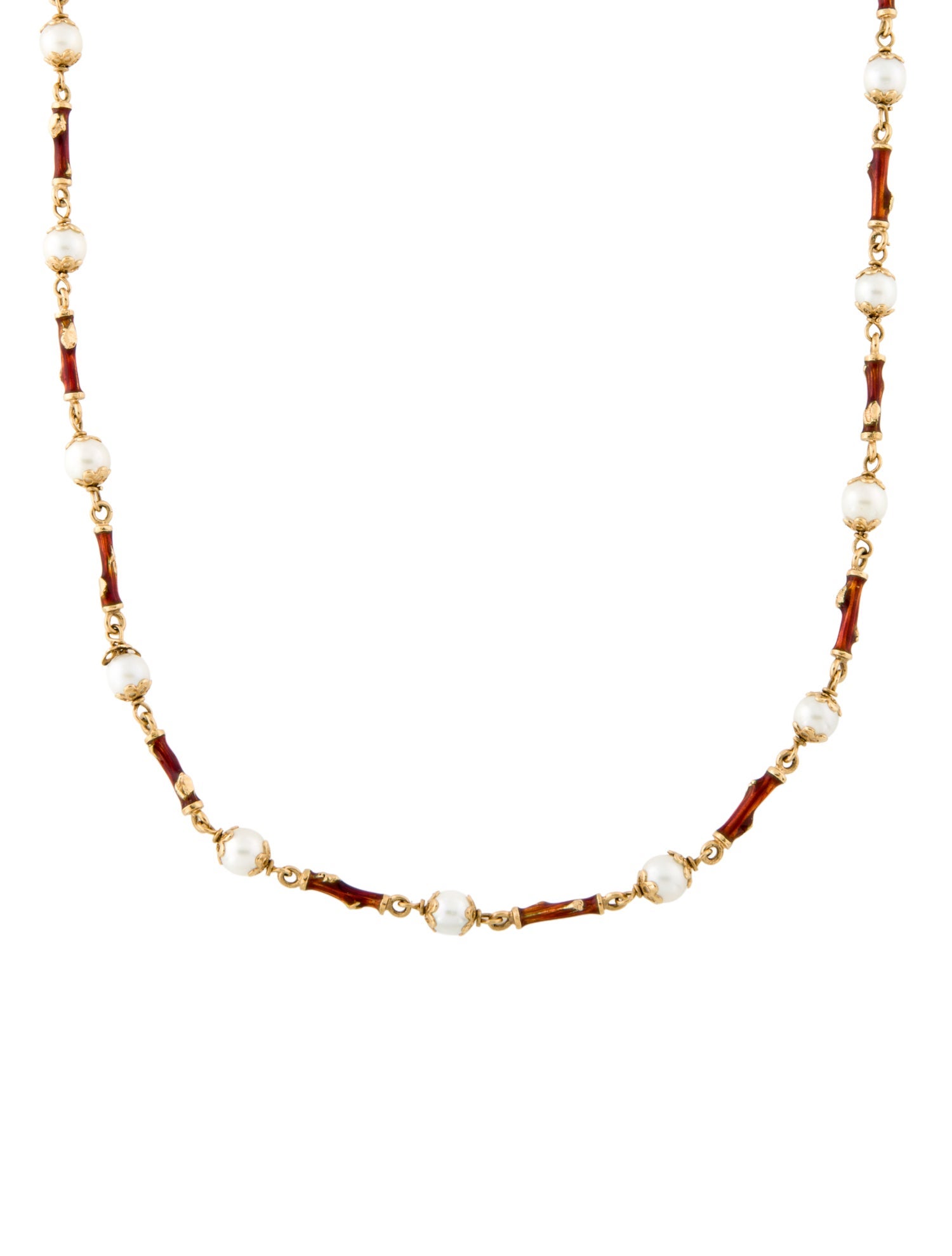 Necklace 18K Pearl & Enamel Branch Station