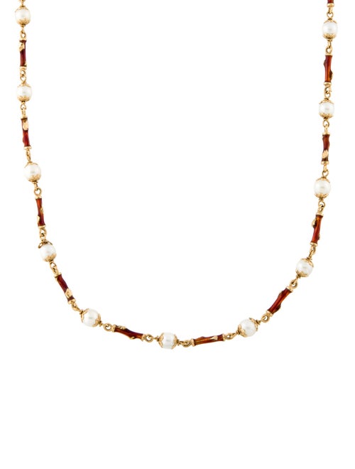 Necklace 18K Pearl & Enamel Branch Station Necklace