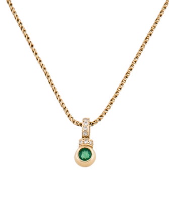 Necklace 14K Emerald & Diamond Pendant Necklace
