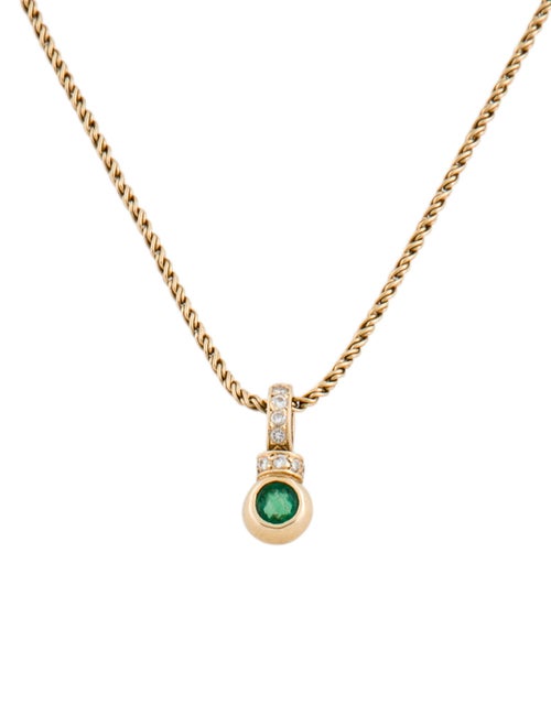 Necklace 14K Emerald & Diamond Pendant Necklace