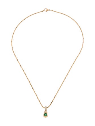 Necklace 14K Emerald & Diamond Pendant Necklace