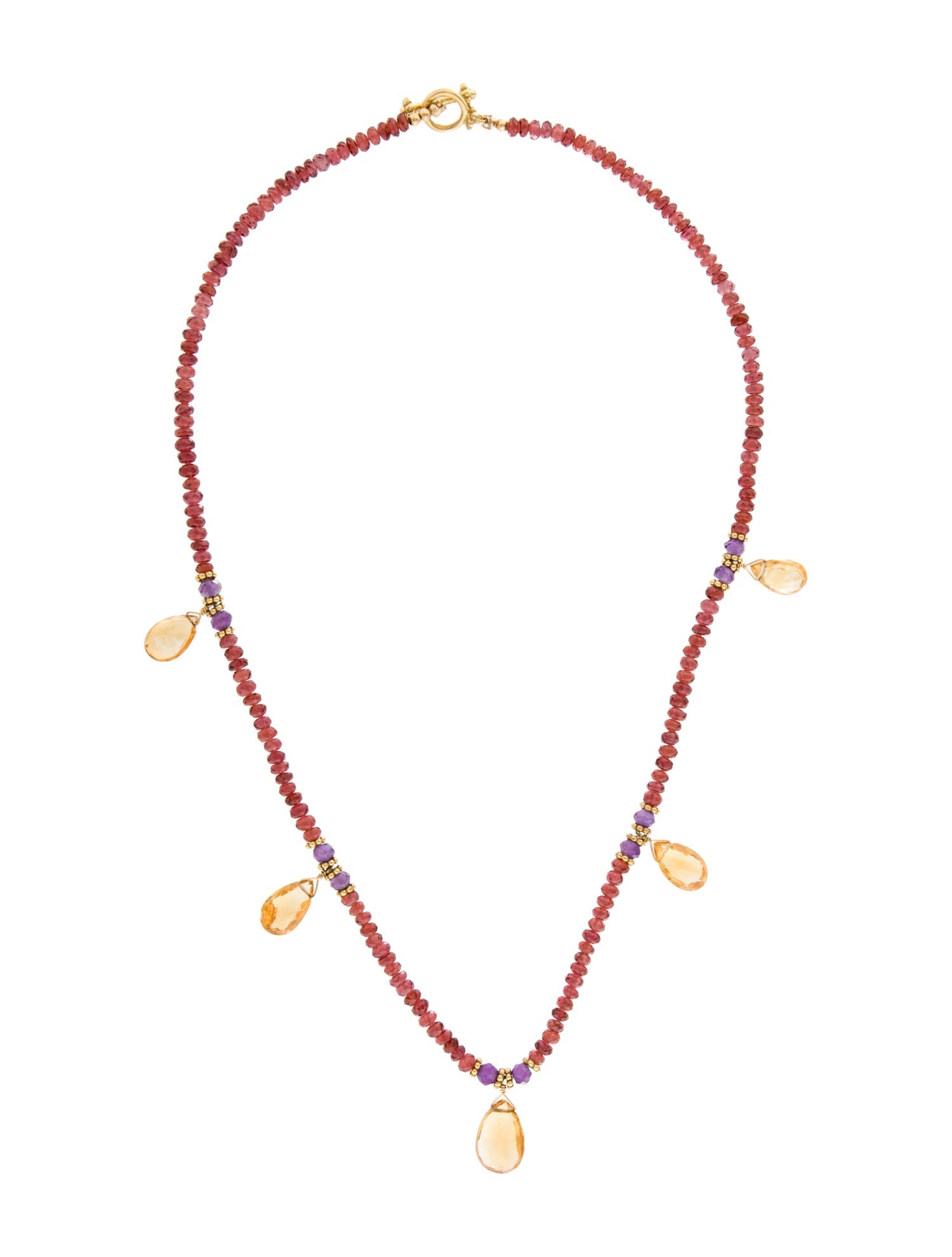 Necklace 18K Citrine, Garnet & Amethyst Collar