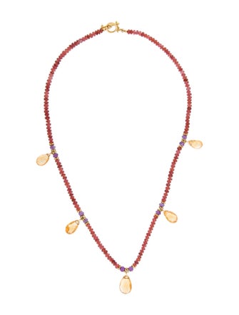 Necklace 18K Citrine, Garnet & Amethyst Collar Necklace
