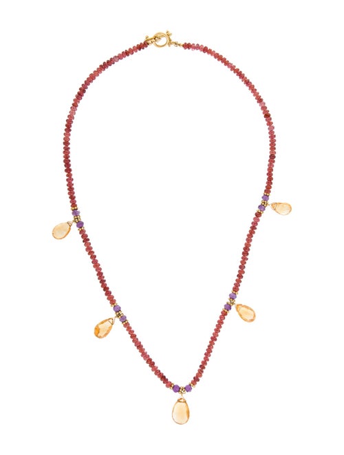 Necklace 18K Citrine, Garnet & Amethyst Collar Necklace