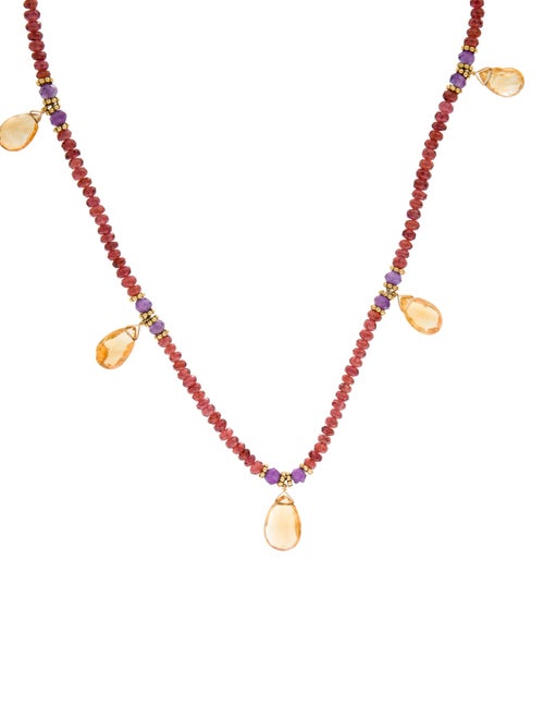 Necklace 18K Citrine, Garnet & Amethyst Collar Necklace