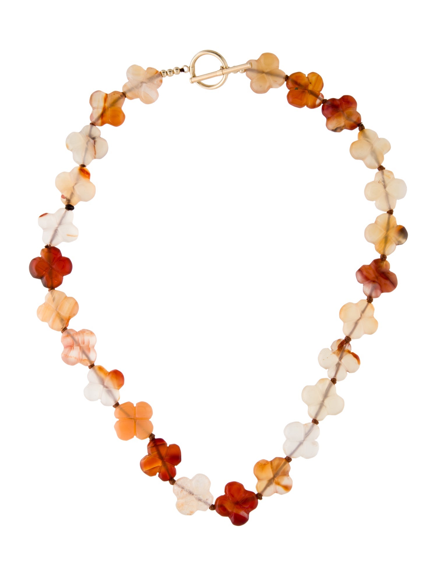 Necklace 14K Carnelian Flower Bead Strand Necklace