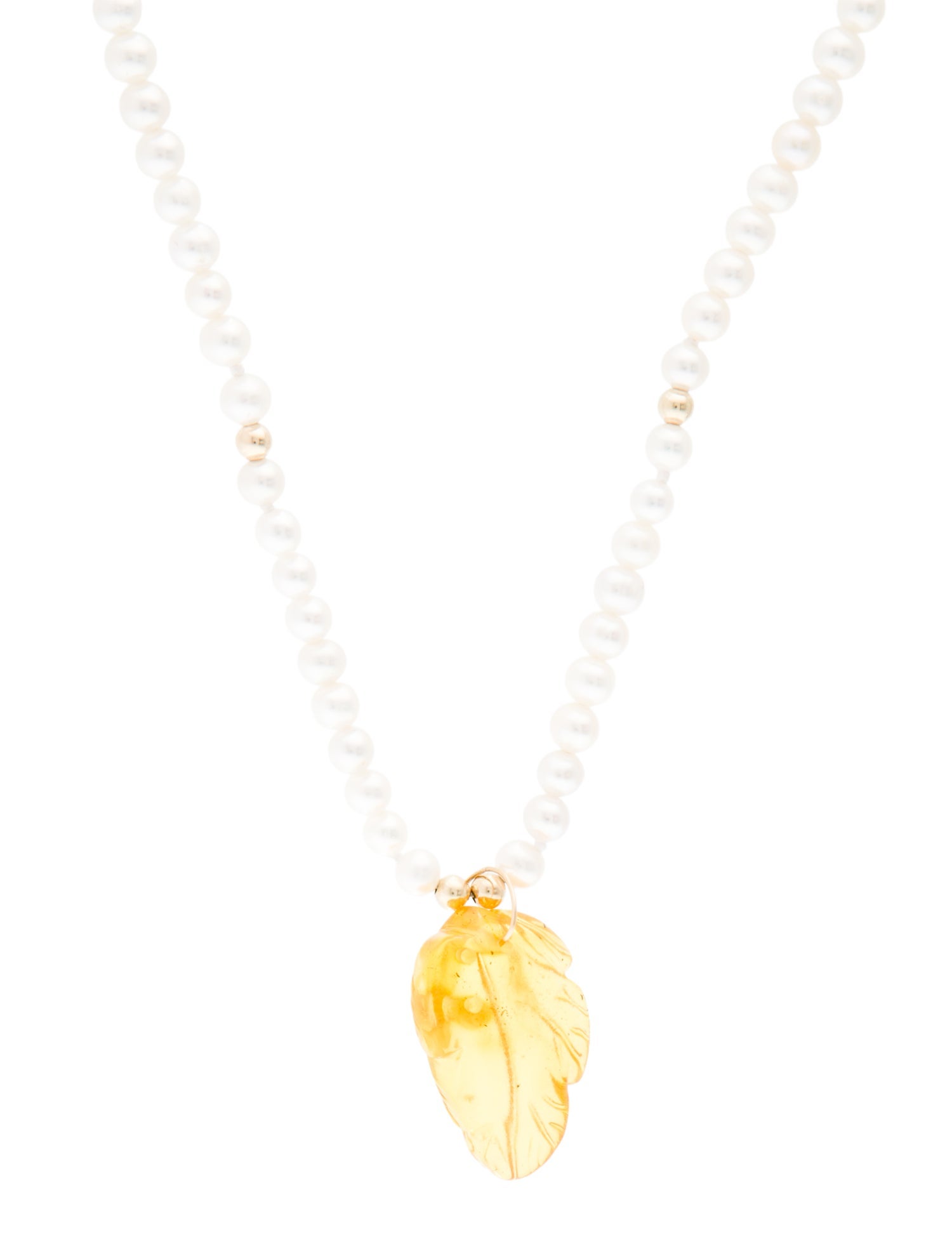 Necklace 14K Pearl & Amber PEndant Necklace