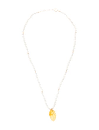 Necklace 14K Pearl & Amber PEndant Necklace