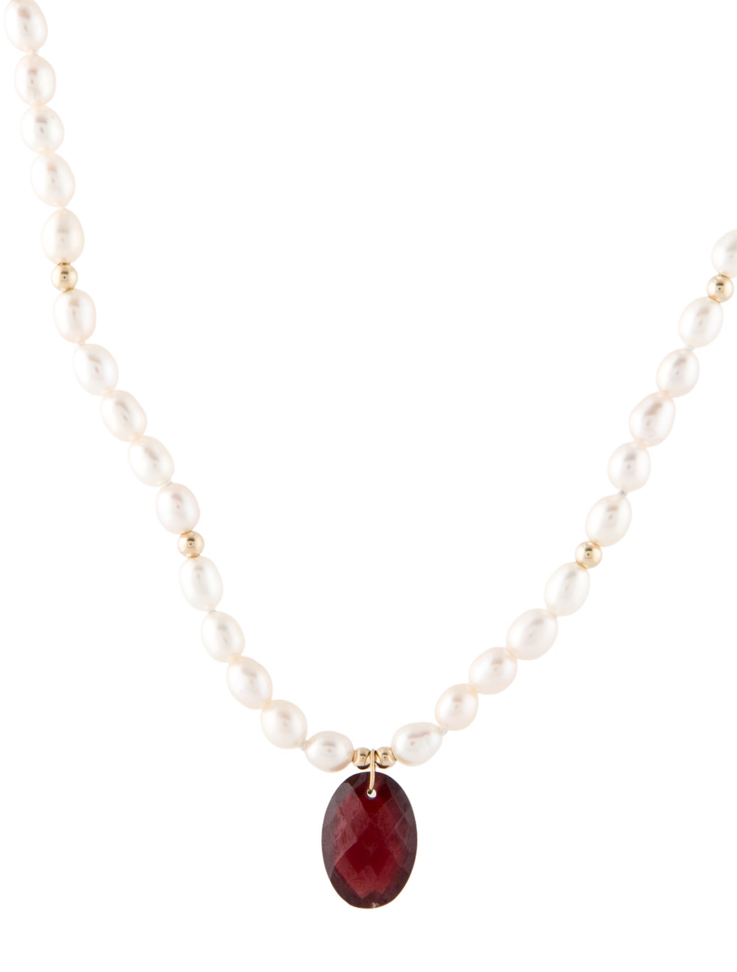 Necklace 14K Pearl & Garnet Pendant Necklace