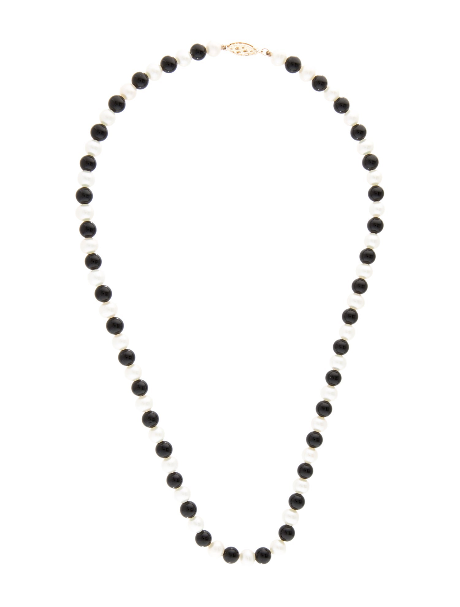 Necklace 14K Pearl & Onyx Bead Strand Necklace