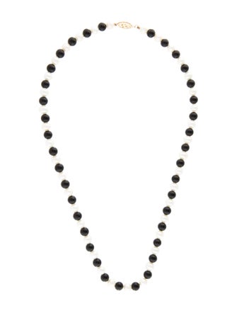Necklace 14K Pearl & Onyx Bead Strand Necklace