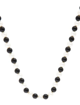 Necklace 14K Pearl & Onyx Bead Strand Necklace