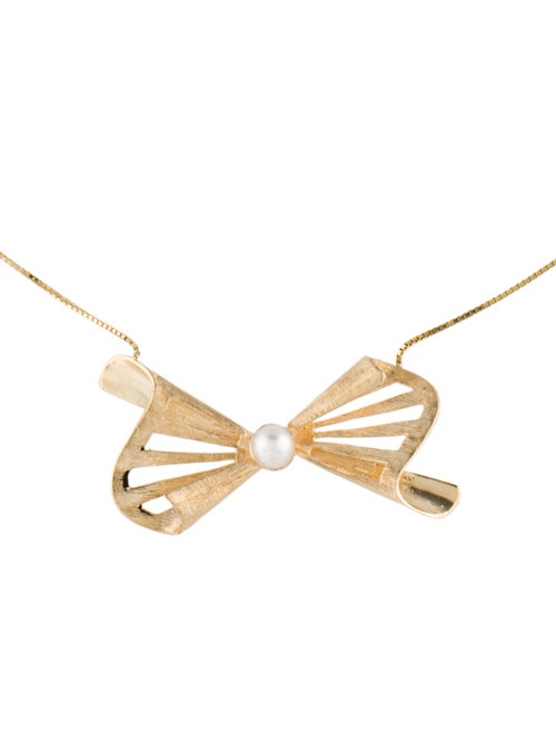 Necklace 14K Pearl Bow Pendant Necklace