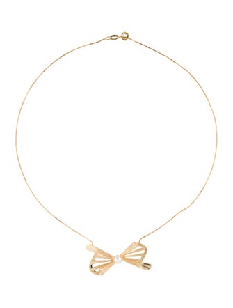 Necklace 14K Pearl Bow Pendant Necklace