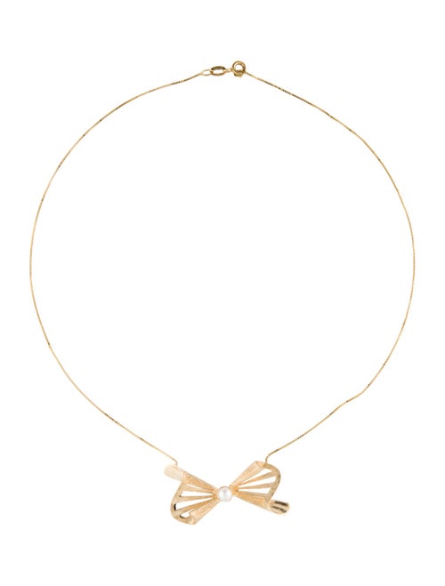 Necklace 14K Pearl Bow Pendant Necklace