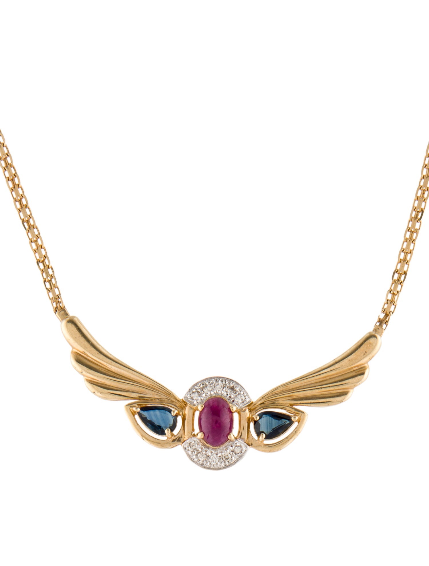Necklace 14K Ruby, Sapphire, & Diamond Winged Pendant