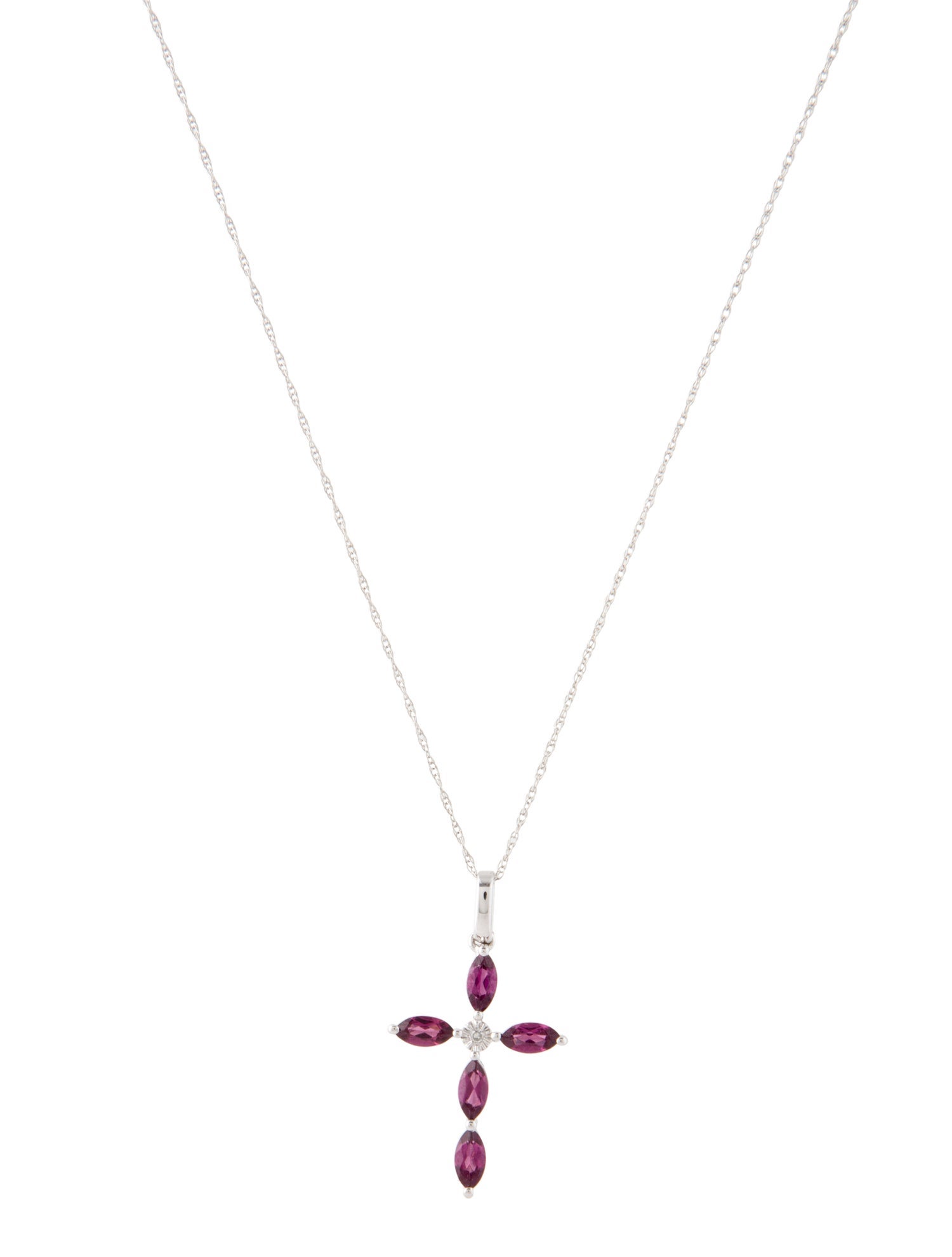 Necklace 14K Garnet & Diamond Cross Pendant