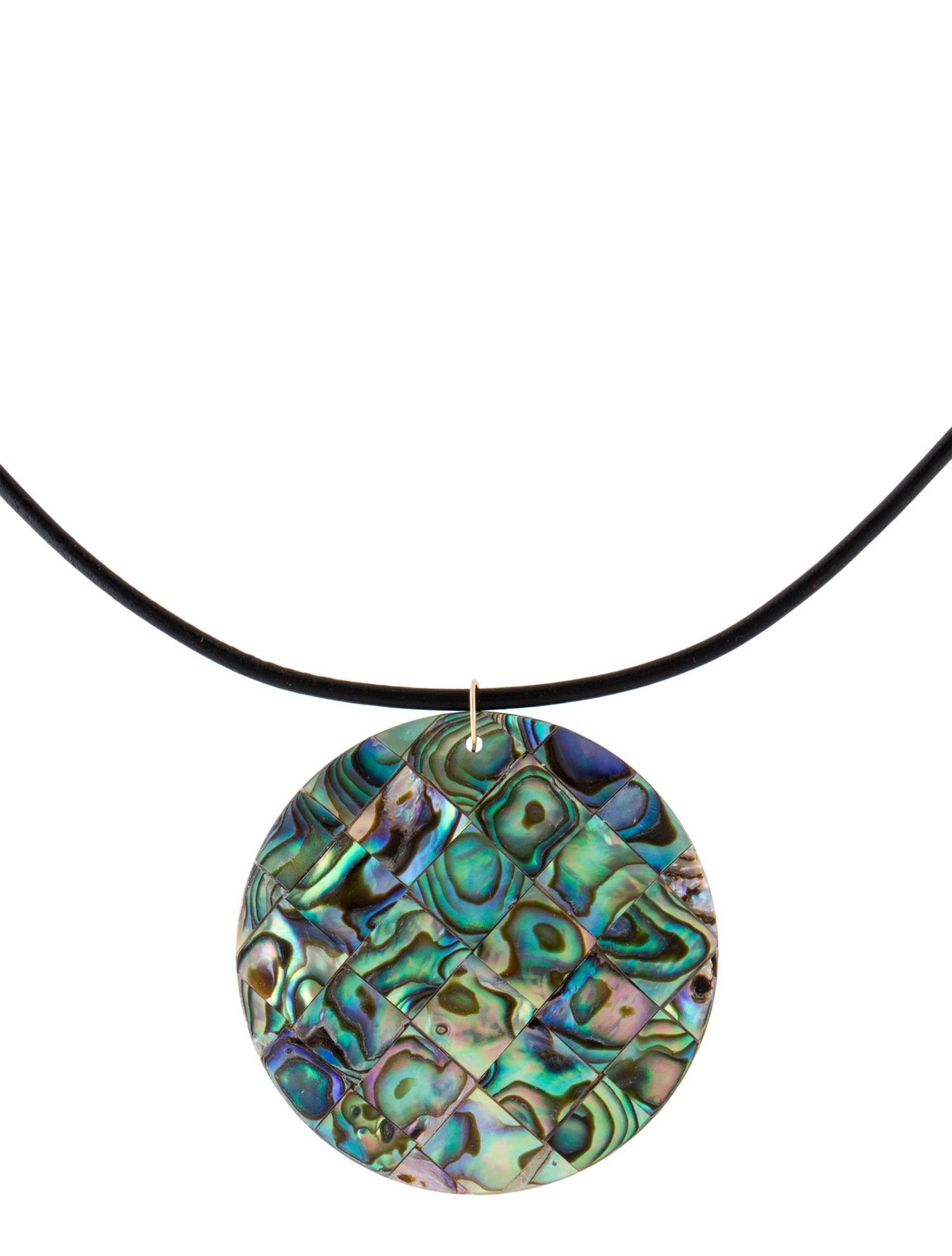 Necklace 14K Abalone & Mother of Pearl, Cord Pendant Necklace
