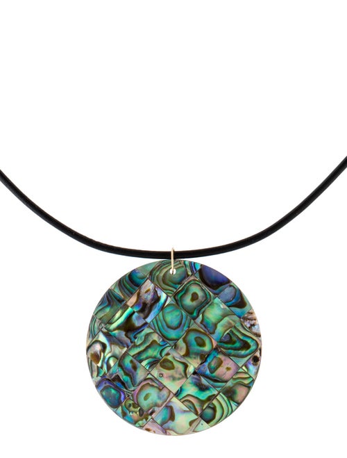 Necklace 14K Abalone & Mother of Pearl, Cord Pendant Necklace