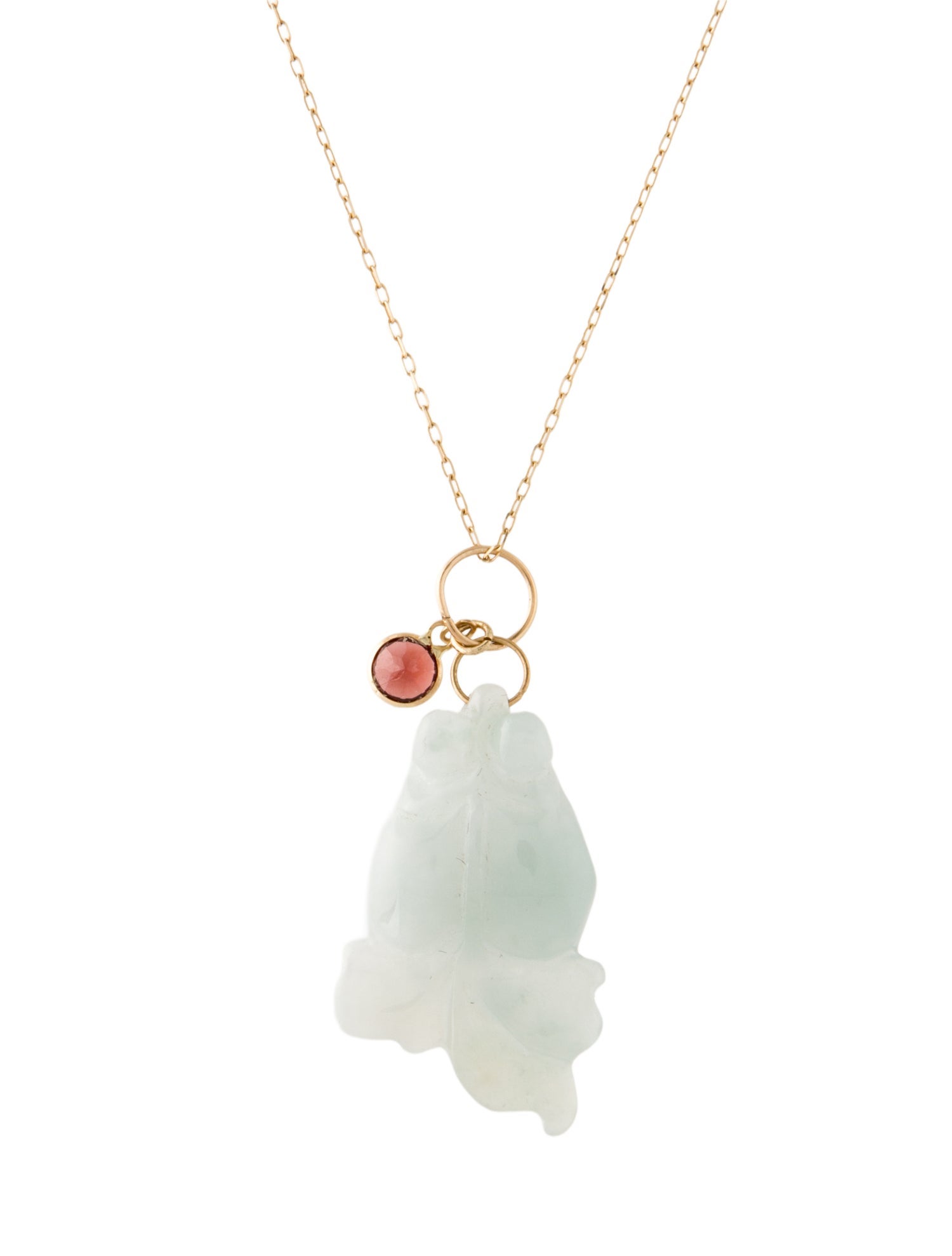 Necklace 14K Garnet & Jadeite 'Koi Fish' Pendant