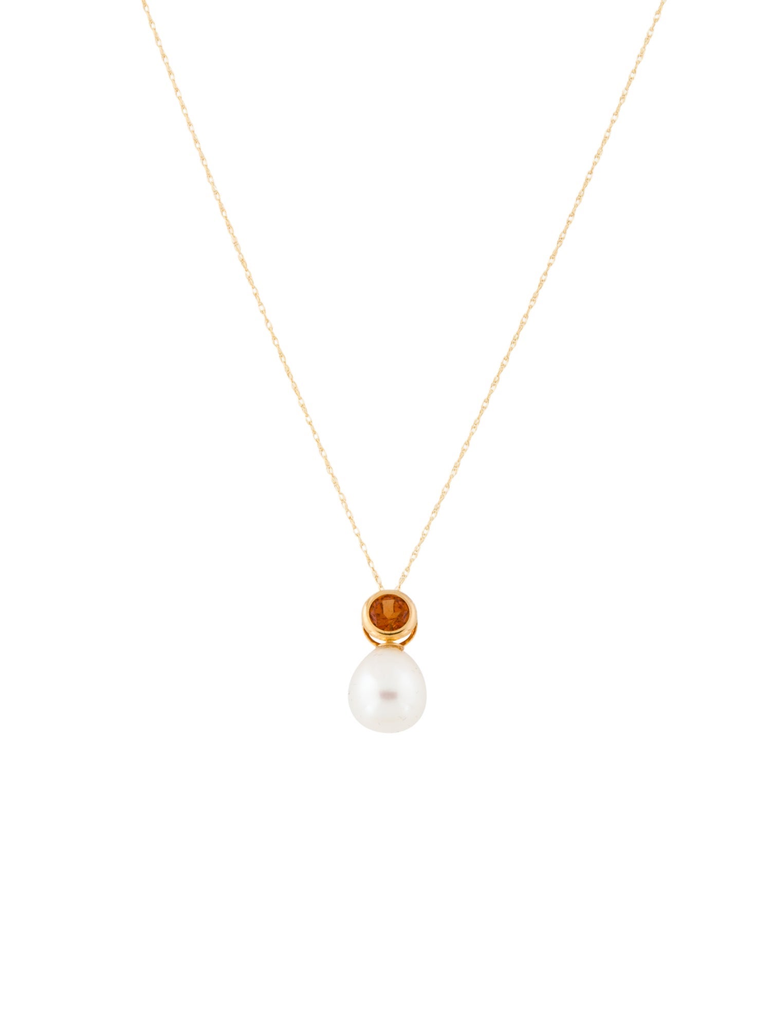 Necklace 14K Pearl & Hessonite Garnet Pendant