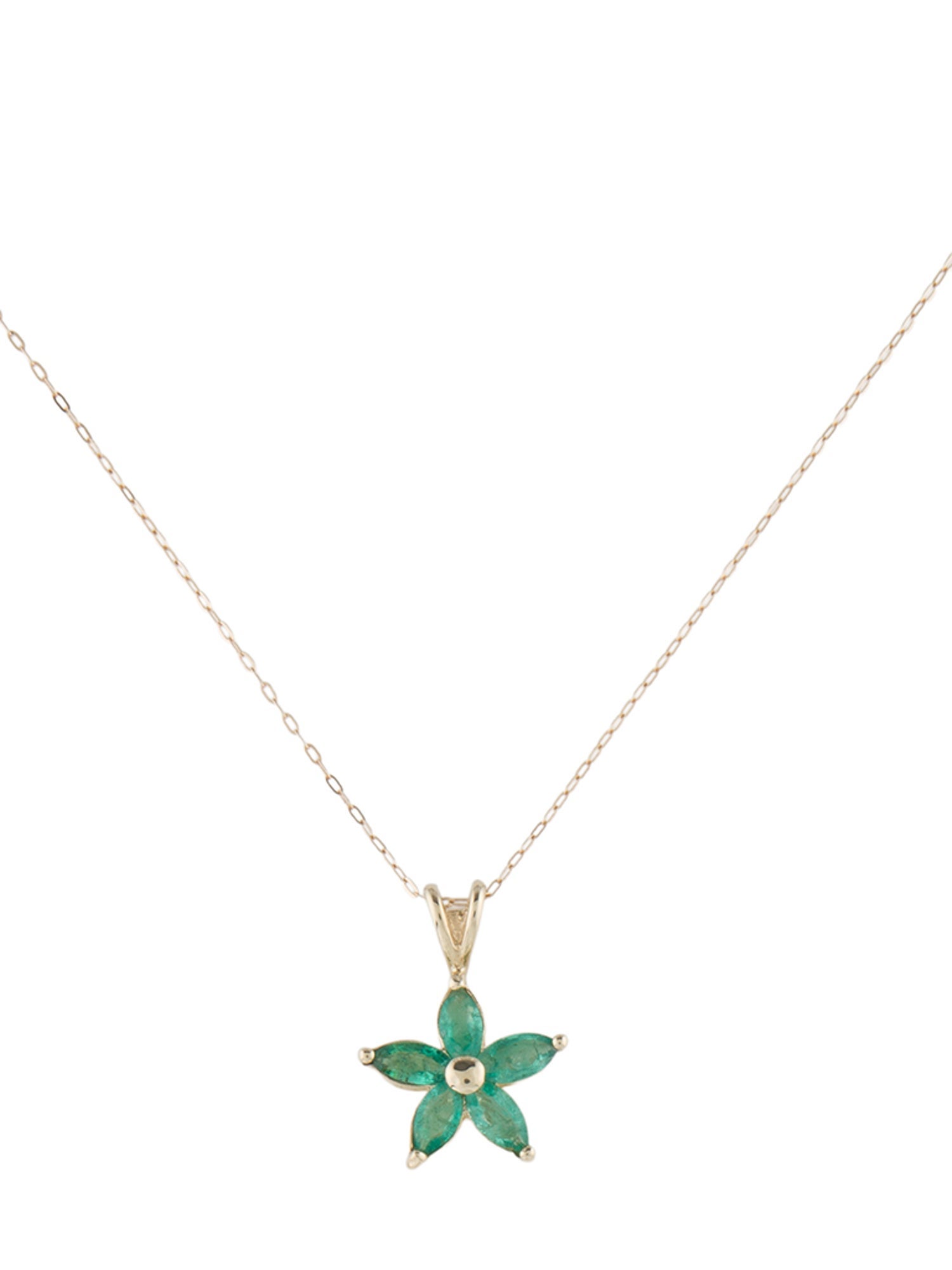 Necklace 14K Emerald Flower Pendant