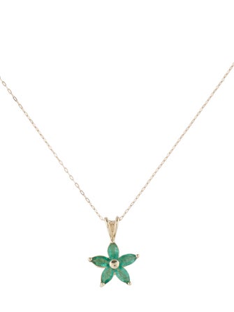 Necklace 14K Emerald Flower Pendant Necklace