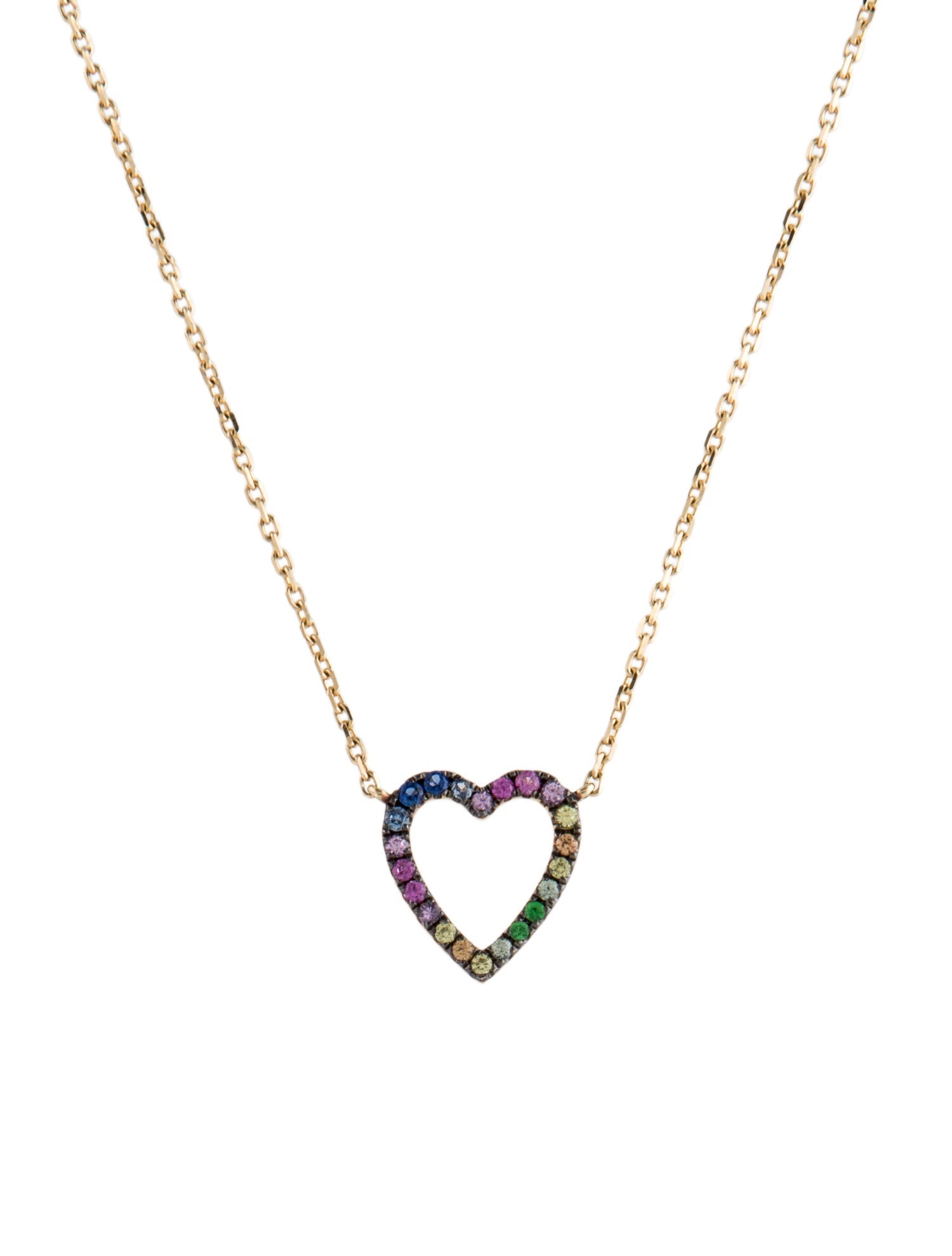 Necklace 14K Sapphire & Tsavorite Garnet Heart Pendant