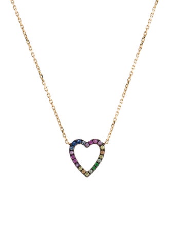 Necklace 14K Sapphire & Tsavorite Garnet Heart Pendant Necklace