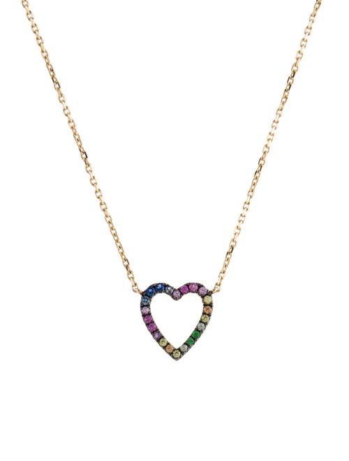 Necklace 14K Sapphire & Tsavorite Garnet Heart Pendant Necklace