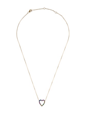 Necklace 14K Sapphire & Tsavorite Garnet Heart Pendant Necklace