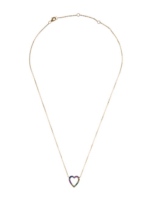 Necklace 14K Sapphire & Tsavorite Garnet Heart Pendant Necklace