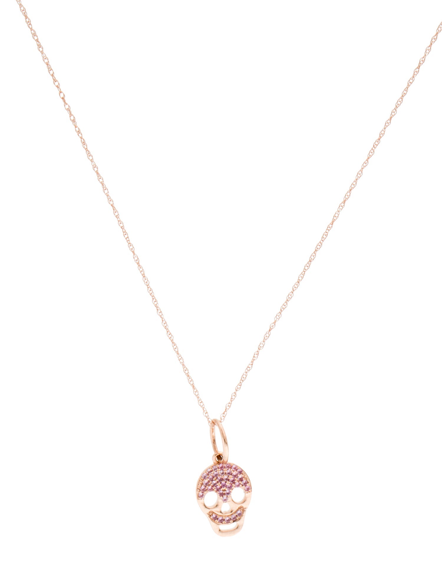Necklace 14K Pink Sapphire Pavé Skull Pendant