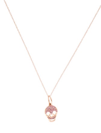 Necklace 14K Pink Sapphire Pavé Skull Pendant Necklace