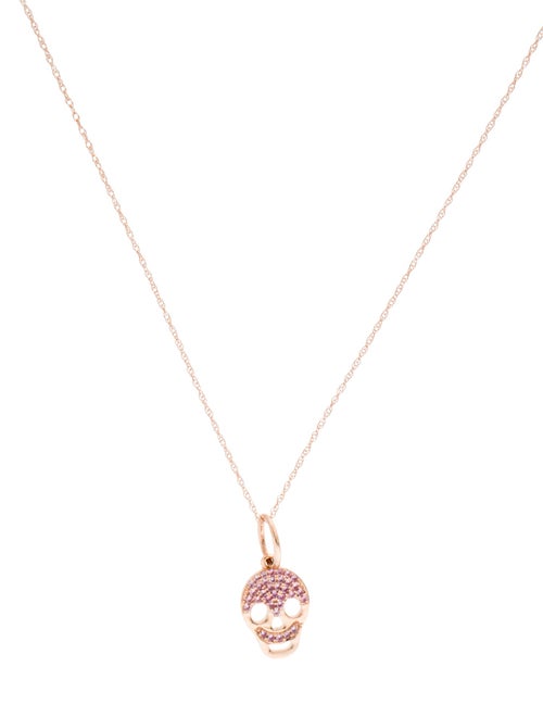 Necklace 14K Pink Sapphire Pavé Skull Pendant Necklace