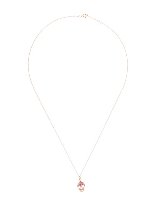 Necklace 14K Pink Sapphire Pavé Skull Pendant Necklace
