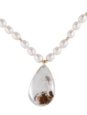 Necklace 14K Pearl Strand & Quartz Phoenix Pendant Necklace