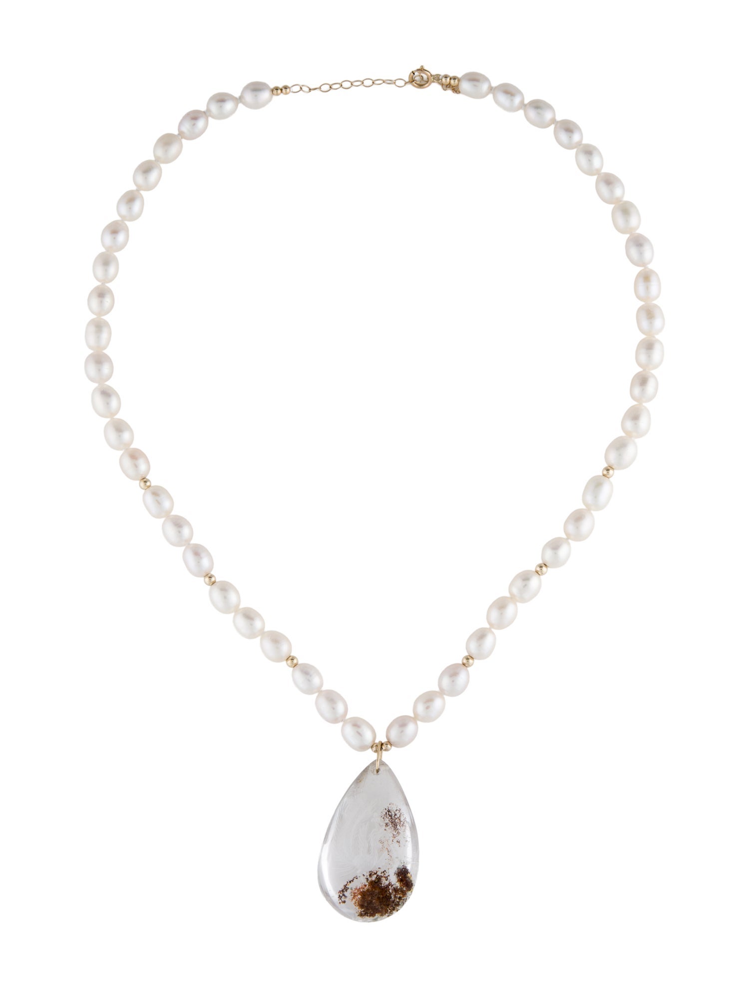 Necklace 14K Pearl Strand & Quartz Phoenix Pendant