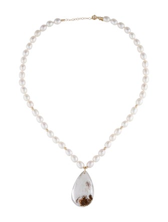 Necklace 14K Pearl Strand & Quartz Phoenix Pendant Necklace