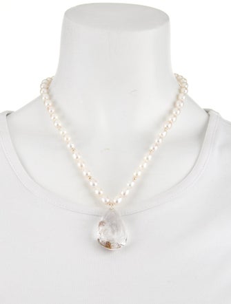 Necklace 14K Pearl Strand & Quartz Phoenix Pendant Necklace