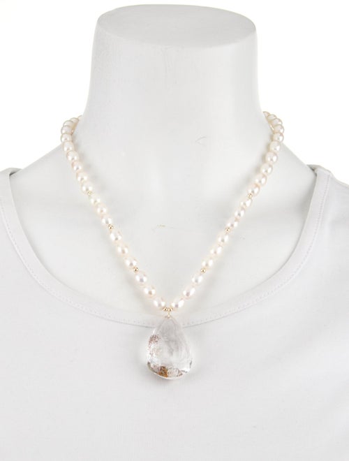 Necklace 14K Pearl Strand & Quartz Phoenix Pendant Necklace