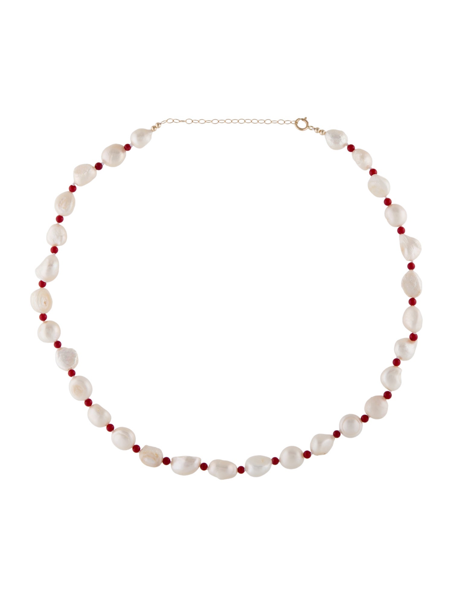 Necklace 14K Pearl & Dyed Coral Bead Strand