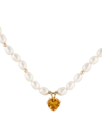 Necklace 14K Pearl & Citrine Pendant Necklace