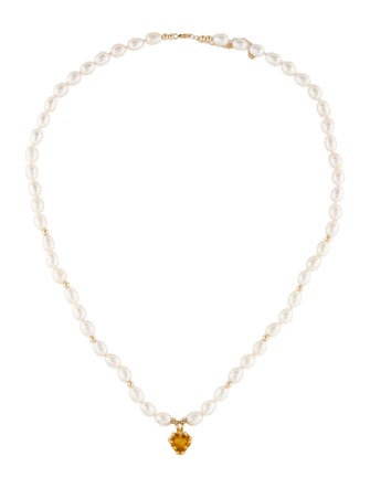 Necklace 14K Pearl & Citrine Pendant Necklace
