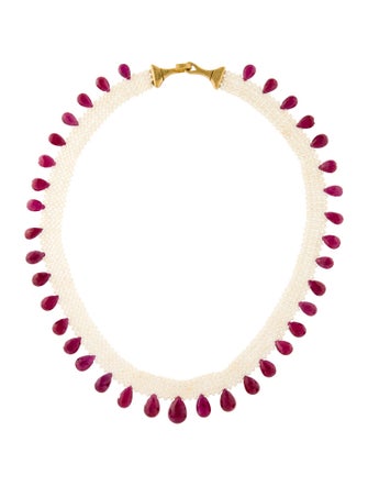 Necklace Sharon Alouf 22K Pearl & Glass-Filled Ruby Choker Necklace